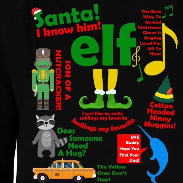 Funny Elf Santa Knows Him Christmas Womens Funnel Neck Pullover Hood