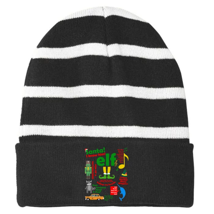 Funny Elf Santa Knows Him Christmas Striped Beanie with Solid Band