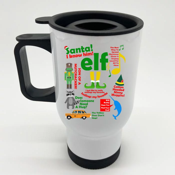 Funny Elf Santa Knows Him Christmas Front & Back Stainless Steel Travel Mug