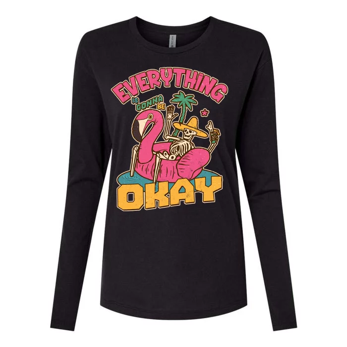 Funny Everything Is Gonna Be Okay Vacation Skeleton Womens Cotton Relaxed Long Sleeve T-Shirt