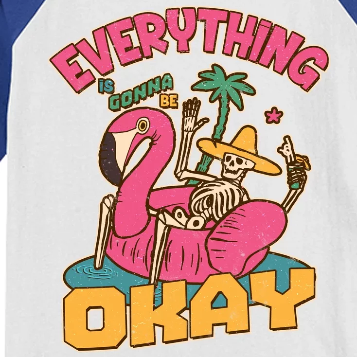 Funny Everything Is Gonna Be Okay Vacation Skeleton Kids Colorblock Raglan Jersey