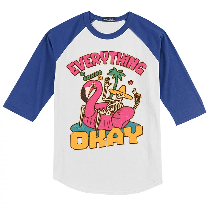 Funny Everything Is Gonna Be Okay Vacation Skeleton Kids Colorblock Raglan Jersey