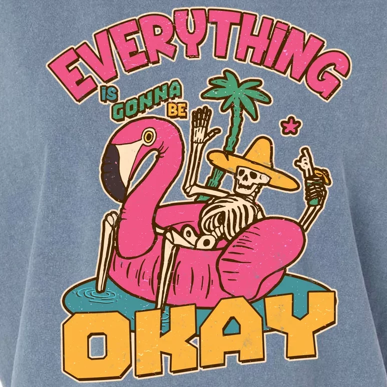 Funny Everything Is Gonna Be Okay Vacation Skeleton Garment-Dyed Women's Muscle Tee