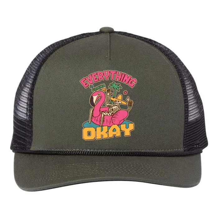 Funny Everything Is Gonna Be Okay Vacation Skeleton Retro Rope Trucker Hat Cap