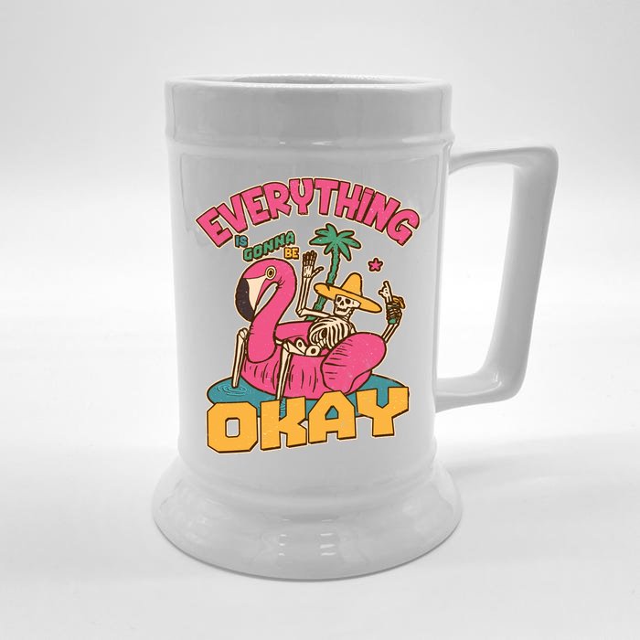 Funny Everything Is Gonna Be Okay Vacation Skeleton Front & Back Beer Stein