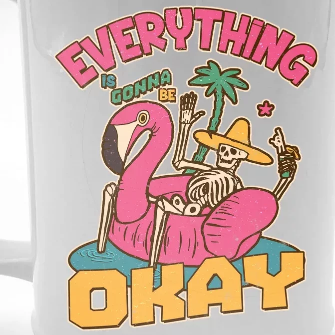 Funny Everything Is Gonna Be Okay Vacation Skeleton Front & Back Beer Stein