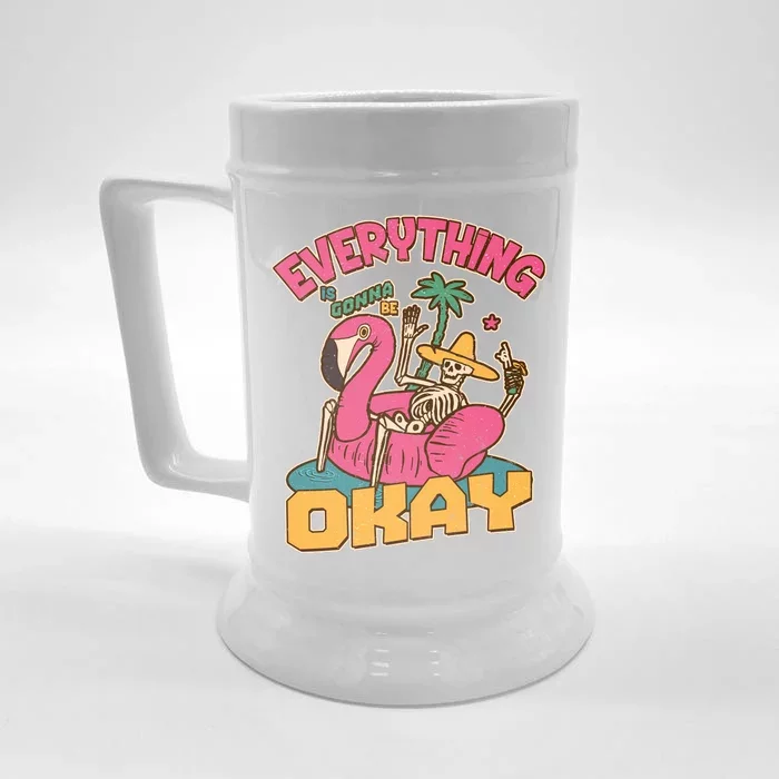 Funny Everything Is Gonna Be Okay Vacation Skeleton Front & Back Beer Stein