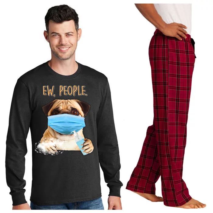 Funny Ew People Hygienic Pug Mask Long Sleeve Pajama Set