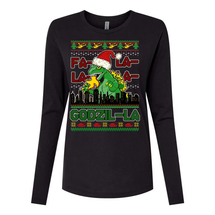 Funny Fa La La La Godzil-La Ugly Christmas Sweater Womens Cotton Relaxed Long Sleeve T-Shirt