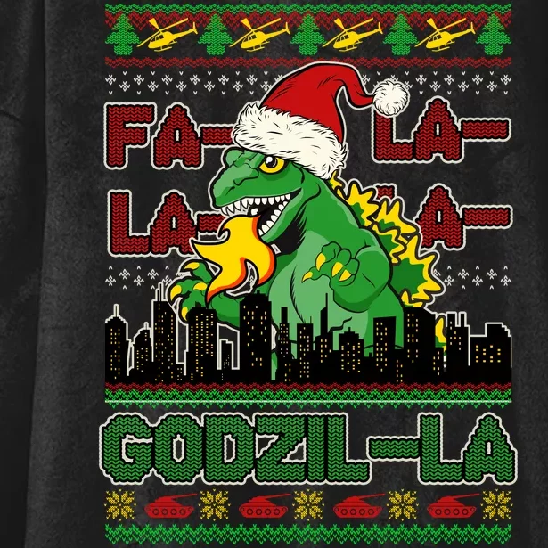 Funny Fa La La La Godzil-La Ugly Christmas Sweater Hooded Wearable Blanket