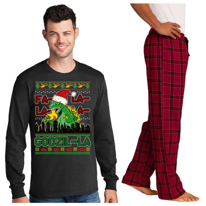 Funny Fa La La La Godzil-La Ugly Christmas Sweater Long Sleeve Pajama Set