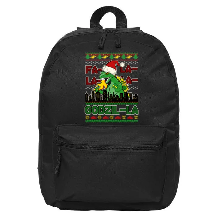 Funny Fa La La La Godzil-La Ugly Christmas Sweater 16 in Basic Backpack