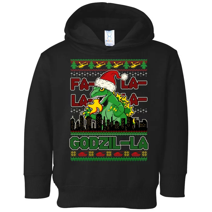 Funny Fa La La La Godzil-La Ugly Christmas Sweater Toddler Hoodie