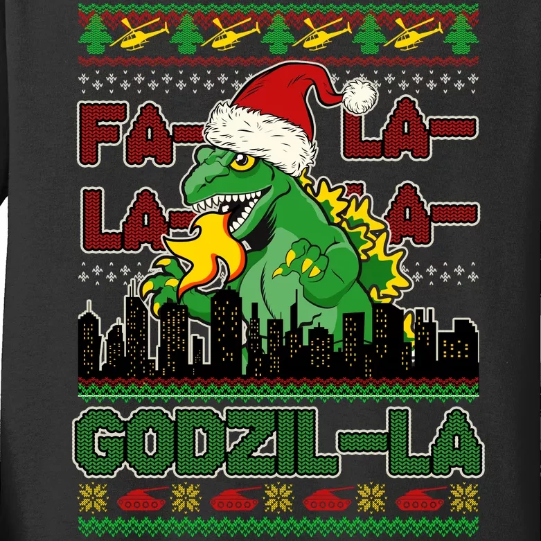 Funny Fa La La La Godzil-La Ugly Christmas Sweater Kids Long Sleeve Shirt