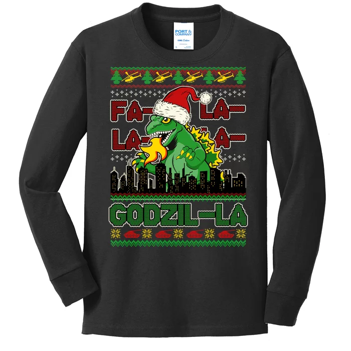 Funny Fa La La La Godzil-La Ugly Christmas Sweater Kids Long Sleeve Shirt