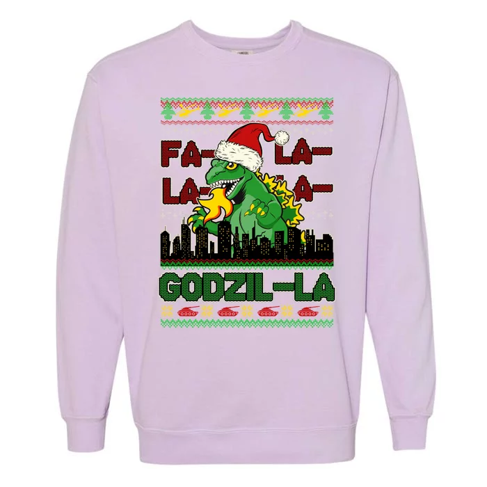 Funny Fa La La La Godzil-La Ugly Christmas Sweater Garment-Dyed Sweatshirt