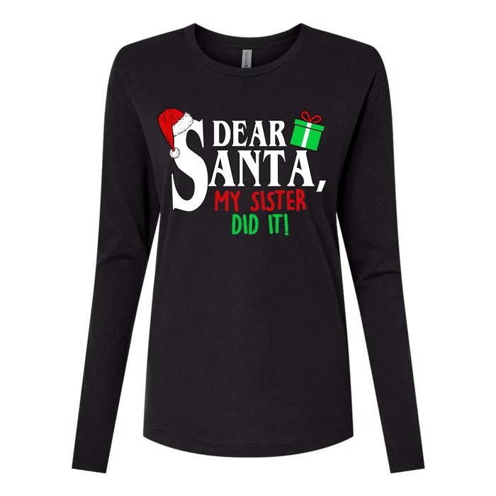 Funny Family Christmas Dear Santa my Sister Did It Womens Cotton Relaxed Long Sleeve T-Shirt