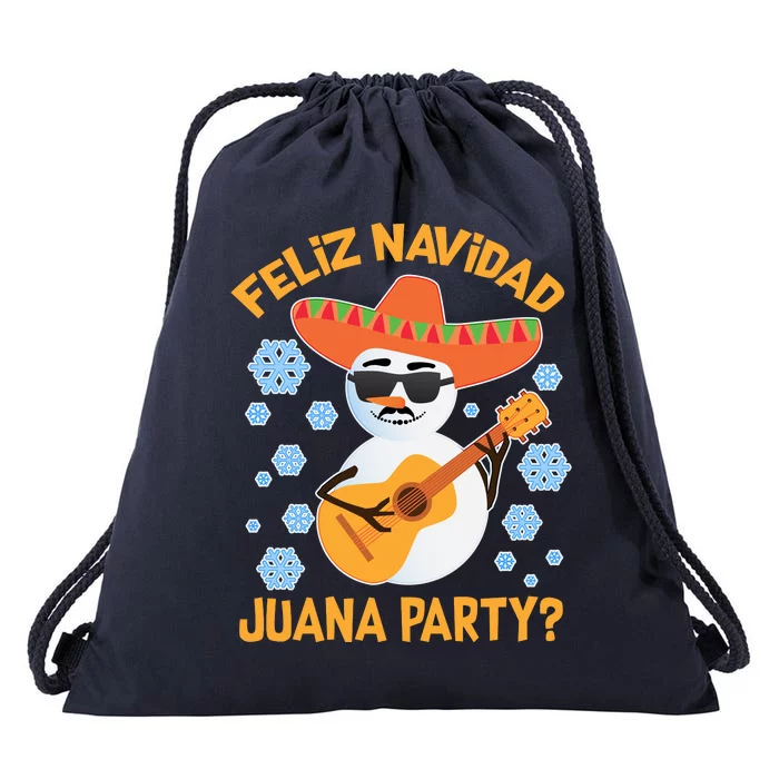 Funny Feliz Navidad Juana Party Snowman Drawstring Bag