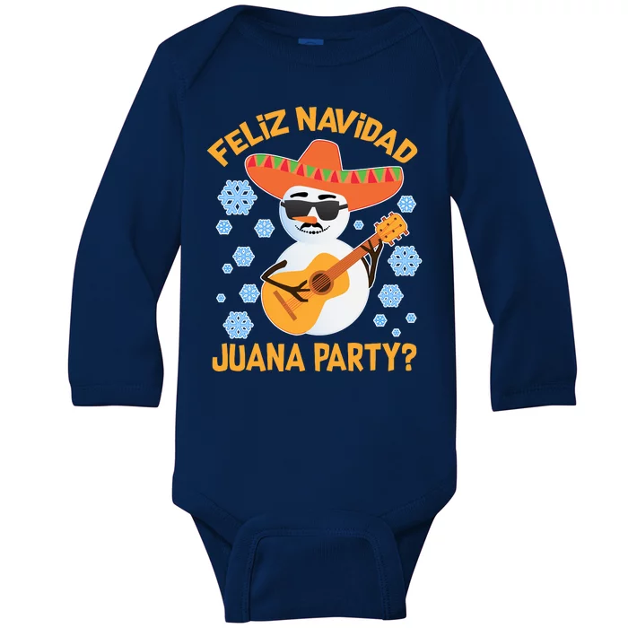 Funny Feliz Navidad Juana Party Snowman Baby Long Sleeve Bodysuit