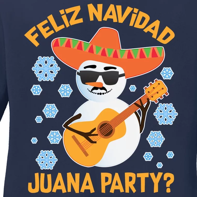 Funny Feliz Navidad Juana Party Snowman Ladies Long Sleeve Shirt