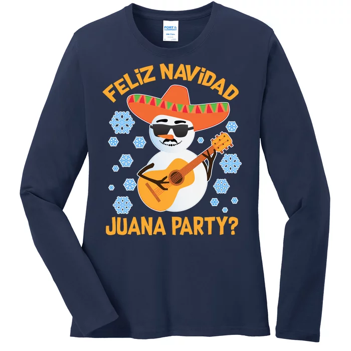 Funny Feliz Navidad Juana Party Snowman Ladies Long Sleeve Shirt