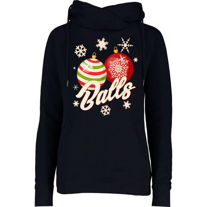 Funny Festive Christmas Balls Womens Funnel Neck Pullover Hood