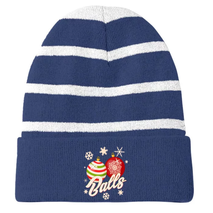 Funny Festive Christmas Balls Striped Beanie with Solid Band