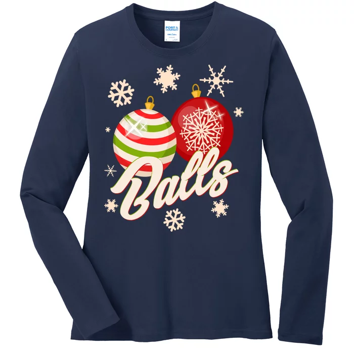 Funny Festive Christmas Balls Ladies Long Sleeve Shirt