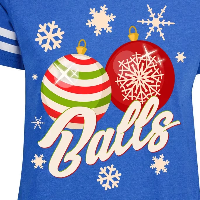 Funny Festive Christmas Balls Enza Ladies Jersey Football T-Shirt