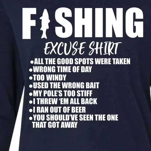 Funny Fishing Excuses Womens Cotton Relaxed Long Sleeve T-Shirt