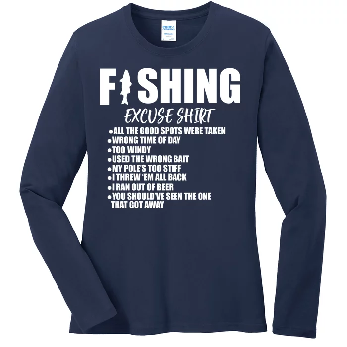 Funny Fishing Excuses Ladies Long Sleeve Shirt