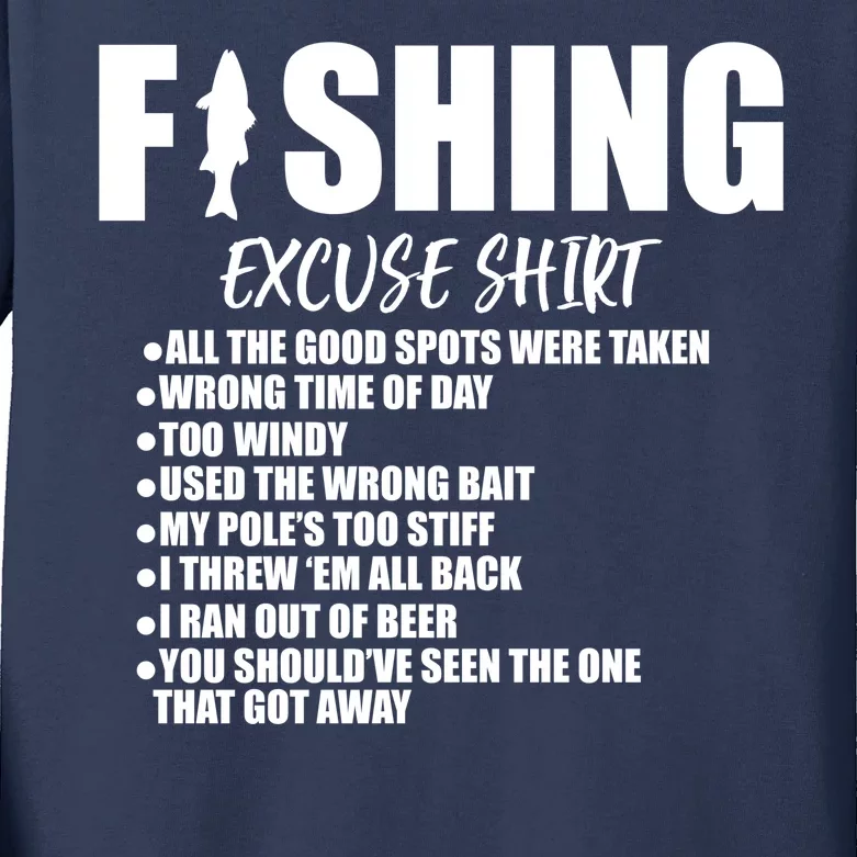 Funny Fishing Excuses Kids Long Sleeve Shirt