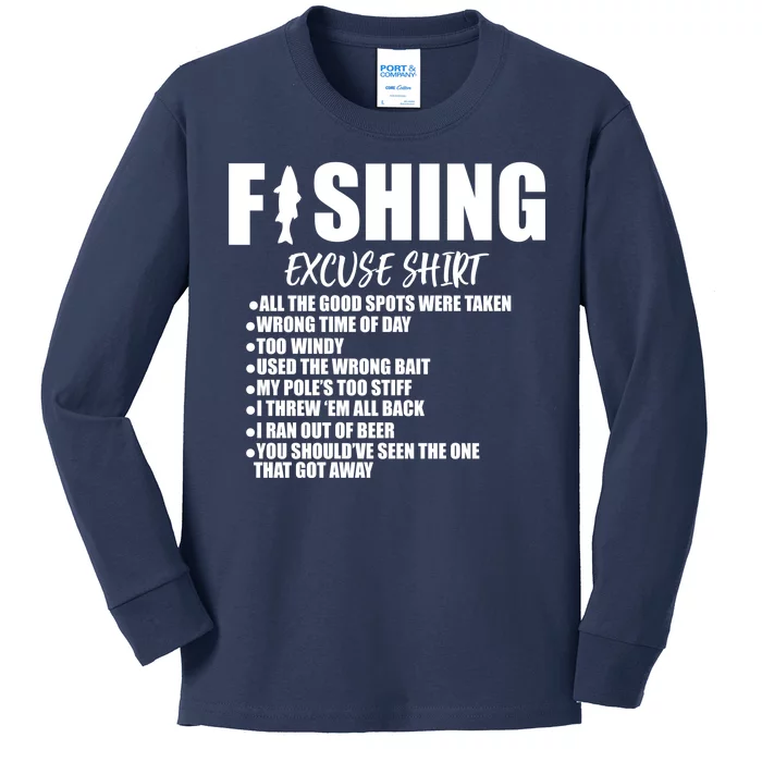 Funny Fishing Excuses Kids Long Sleeve Shirt