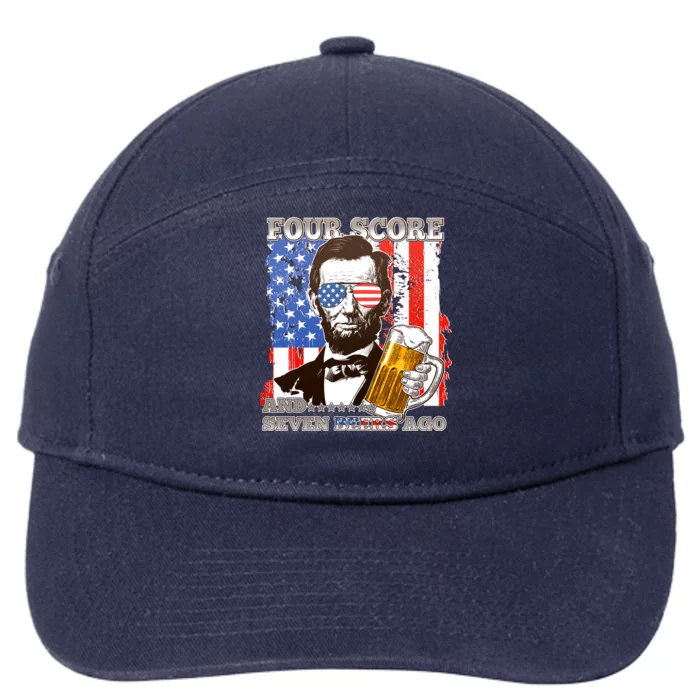 Funny Four Score And Seven Beers Ago Abe Lincoln 7-Panel Snapback Hat