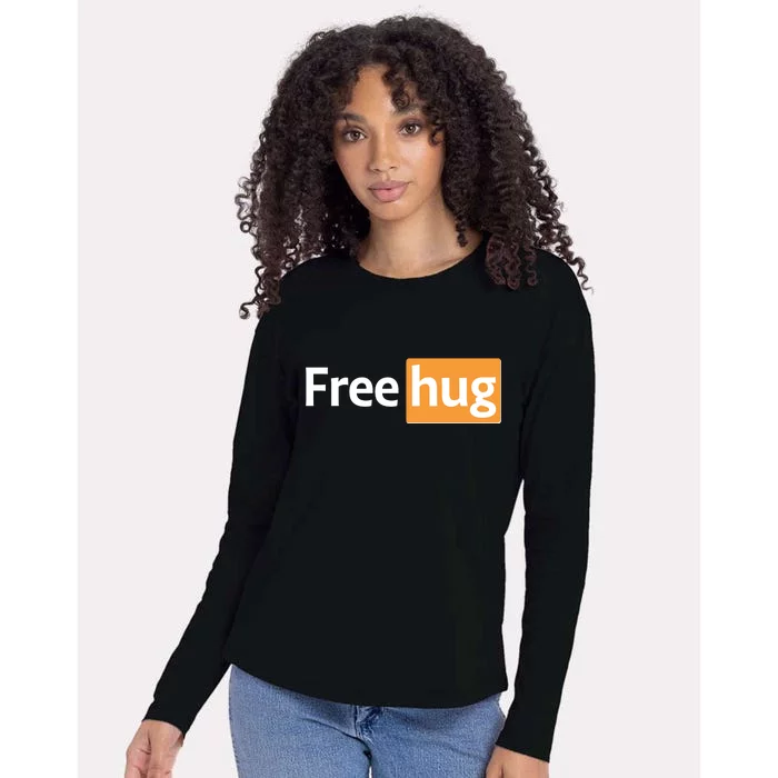 Funny Free Hug Logo Meme Womens Cotton Relaxed Long Sleeve T-Shirt