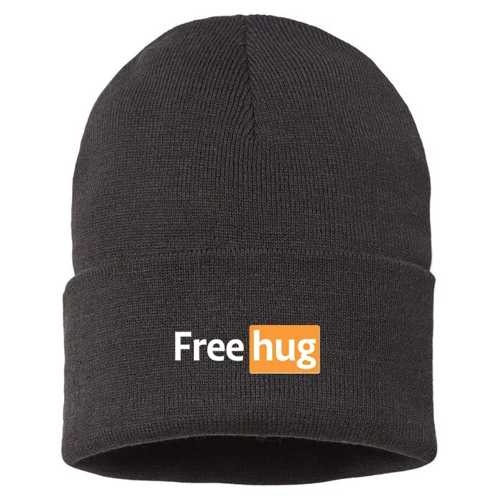 Funny Free Hug Logo Meme Sustainable Knit Beanie