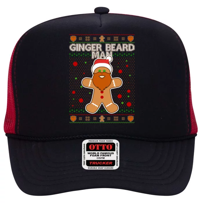 Funny Ginger Beard Man Ugly Christmas Sweater High Crown Mesh Trucker Hat