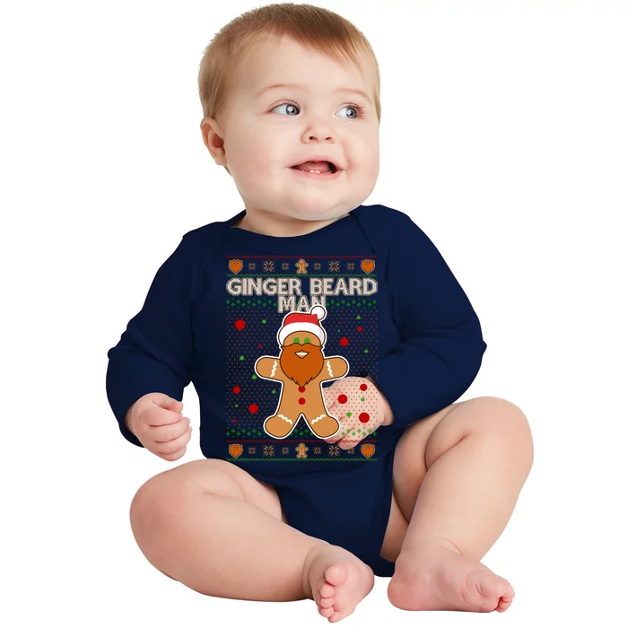 Funny Ginger Beard Man Ugly Christmas Sweater Baby Long Sleeve Bodysuit