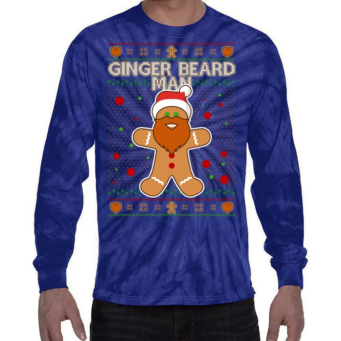 Funny Ginger Beard Man Ugly Christmas Sweater Tie-Dye Long Sleeve Shirt