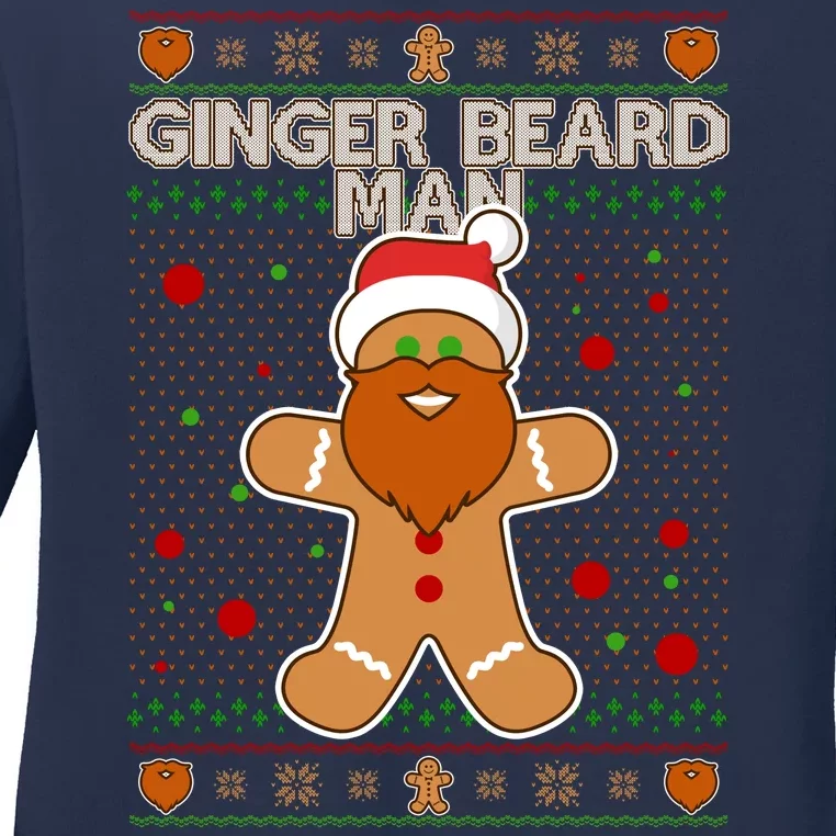 Funny Ginger Beard Man Ugly Christmas Sweater Ladies Long Sleeve Shirt