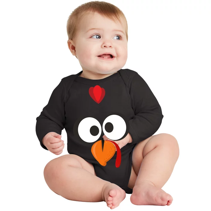 Funny Gobble Turkey Face Baby Long Sleeve Bodysuit