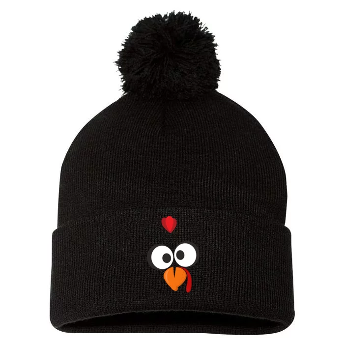 Funny Gobble Turkey Face Pom Pom 12in Knit Beanie