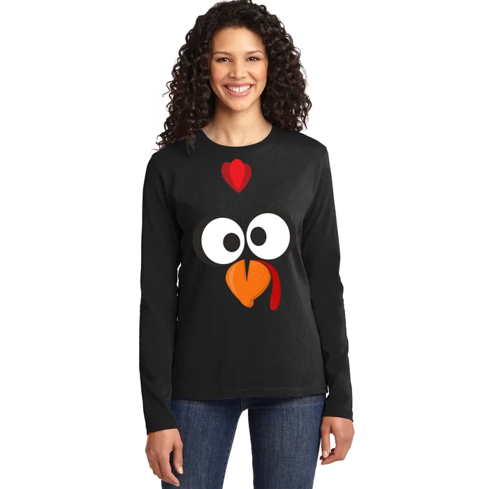 Funny Gobble Turkey Face Ladies Long Sleeve Shirt