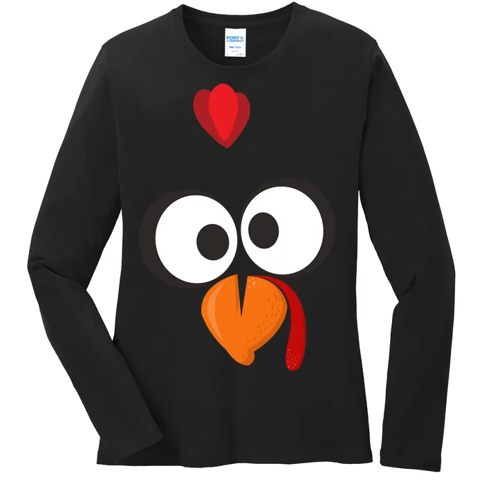 Funny Gobble Turkey Face Ladies Long Sleeve Shirt