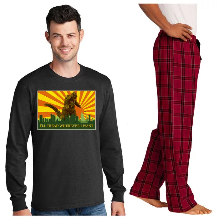 Funny Godzilla I'll Tread Wherever I Want Meme Long Sleeve Pajama Set