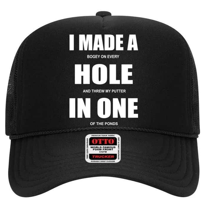 Funny Golf Hole In One High Crown Mesh Trucker Hat