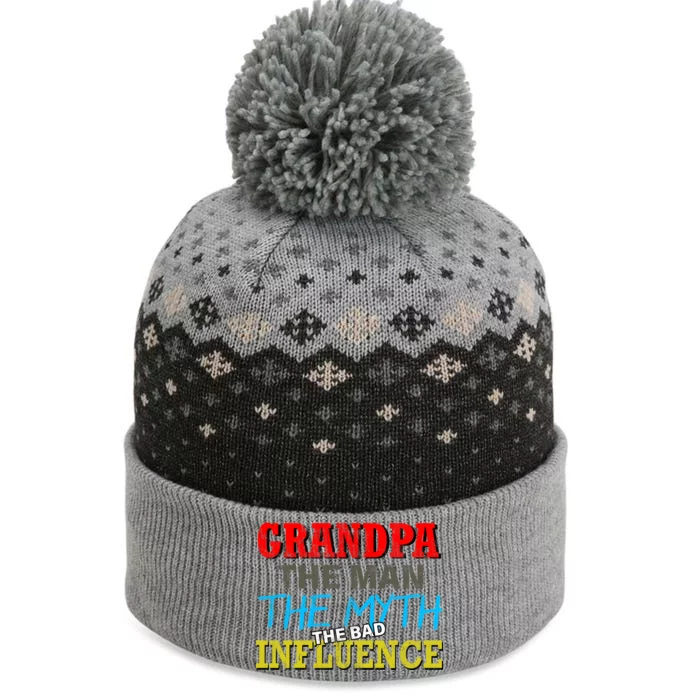 Funny Grandpa Man Myth The Bad Influence The Baniff Cuffed Pom Beanie