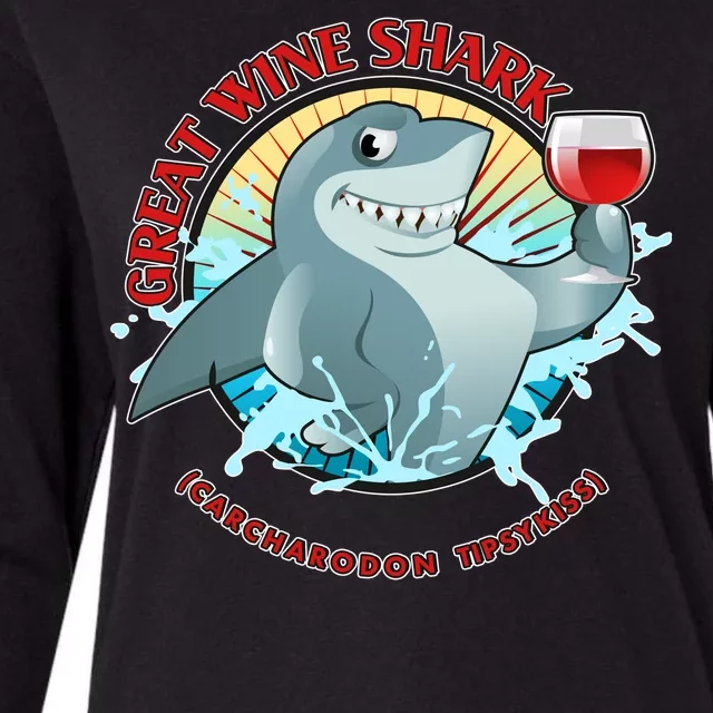 Funny Great Wine Shark Emblem Womens Cotton Relaxed Long Sleeve T-Shirt