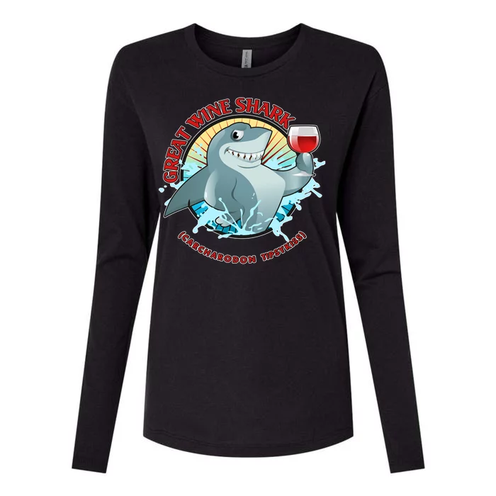 Funny Great Wine Shark Emblem Womens Cotton Relaxed Long Sleeve T-Shirt