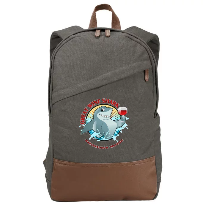 Funny Great Wine Shark Emblem Cotton Canvas Backpack